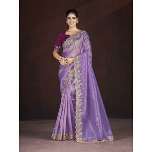 Exquisito Sari de trabajo floral bordado de varios hilos hermosa ropa india y pakistaní - Product Image 2