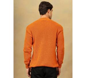 Men's High Quality Geometric Orange Knitted Pullover Sweater Full Sleeve Winter Wear Wool 240g Fabric Weight Wool Liner Quick - Product Image 2