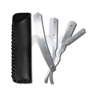 Navaja de Afeitar Profesional de Acero Inoxidable con Bloqueo Giratorio y Hoja Recta, Estuche de Cuero, para Hombres y Mujeres, Afeitado de Bikini - Product Image 1