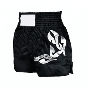 Premium <b>Black</b> Satin Muay Thai Shorts - Silver Tribal Wing Embroidery - Professional Kickboxing & MMA Training <b>Trunks</b>. - Product Image 4