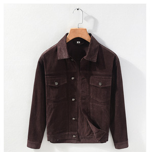 Chaqueta Cortavientos de Pana para Hombre, Estilo Retro Americano, Cuello Alto, Cierre de Botón, Larga, Otoñal, Ecológica, Transpirable, Color Sólido, 100% - Product Image 3