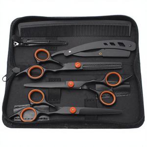 Kit de ciseaux à effiler de barbier en acier inoxydable de haute qualité, avec étui en cuir à fermeture éclair - Product Image 2