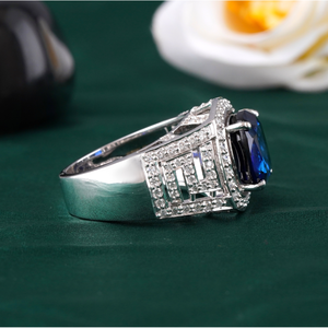 Men's Sapphire Blue CZ <b>Cocktail</b> <b>Ring</b> in 14K <b>Gold</b> VVS-VS DEF Statement Band Prong Setting <b>Gold</b> Vermeil Plating Luxury Jewelry - Product Image 4