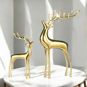 Gold Plated Reindeer Figurines Set of 2 Modern Animal Sculptures for Tabletop <b>Christmas</b> Decor Living Room Artistic Decoration - Product Image 4