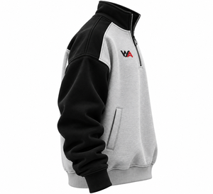 Sudadera Personalizada de Forro Polar Grueso para Hombre, con Media Cremallera, Gris y Negro Bicolor, Hombro Caído, Bolsillos Laterales, OEM - Product Image 3