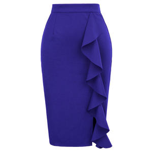 Falda lápiz ajustada transpirable de color liso para mujer, elegante falda formal midi con volantes hasta la rodilla para oficina, OEM personalizado - Product Image 3