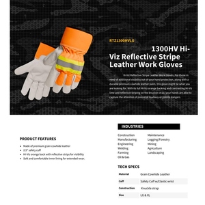 Gants de travail réfléchissants haute visibilité en cuir grainé de vachette premium, robustes, pour ébénistes et jardinage domestique - Product Image 6