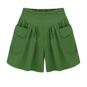 High Waist Pleated Cotton Skorts Solid Color Casual <b>Women's</b> <b>Shorts</b> With Pockets Elastic Waist Loose Fit Breathable Knitted - Product Image 1