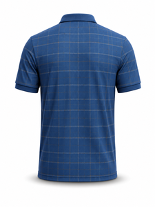 เสื้อเชิ้ตแขนสั้นสีน้ำเงินสำหรับผู้ชาย ผ้าถักโพลีเอสเตอร์/คอตตอน ระบายอากาศได้ดี สไตล์ลำลอง ปักโลโก้ตามสั่ง ดีไซน์ด้านหน้า - Product Image 3