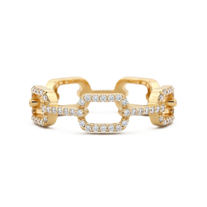 Fine 18K Solid Gold Geometric Link Diamond Ring Hollow Chain Ring Round Lab Grown Diamond Statement Ring Stackable Modern Band - Product Image 1