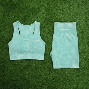 Women Mint <b>Green</b> Acid Wash Yoga <b>Set</b> Sports Bra High Waist Biker Shorts <b>Gym</b> Fitness Workout Activewear - Product Image 6