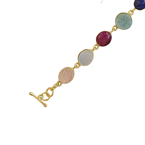 <b>Gold</b> Plated Brass <b>Beaded</b> <b>Bracelet</b> with Quartz and Freshwater Pearl Bezel Setting Geometric Bohemia Style Unisex Gift Jewelry - Product Image 3