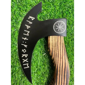 Burraq Industrial Hache à pizza artisanale en acier au carbone avec manche en bois de rose et étui en cuir, longueur totale de 10 pouces, type tomahawk pour le camping - Product Image 2