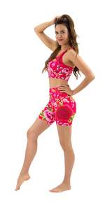 Shorts Activewear Femme Taille Basse à Imprimé Floral, Séchage Rapide, Respirant, en Coton Spandex, avec Cordon de Serrage, Tricoté - Product Image 4