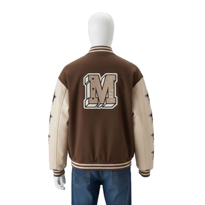 เสื้อแจ็คเก็ตวาร์ซิตี้สีน้ำตาลสำหรับผู้ชาย พร้อมปักโลโก้ M และป้าย 02 สไตล์พรีปปี้ เสื้อแจ็คเก็ตเบสบอลสำหรับใส่ในฤดูใบไม้ร่วง - Product Image 2