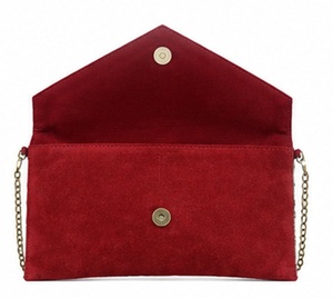 Bolso de Mano Tipo Sobre de Cuero Genuino Rojo para Mujer, con Correa Cruzada Metálica y Cadena para el Hombro, para Fiestas Nocturnas, con Cierre de Botón de PU - Product Image 5