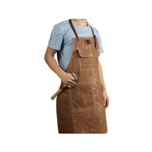 Brown Leather <b>Apron</b> With Pockets And Adjustable Straps For Workshop Use - Product Image 1
