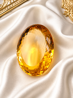 Citrine naturelle à 100 %, traitée thermiquement, ovale, facettée, pierre précieuse |   133.60CT Pierre brute (35x27x12MM) Jaune doré avec jeu de couleurs
