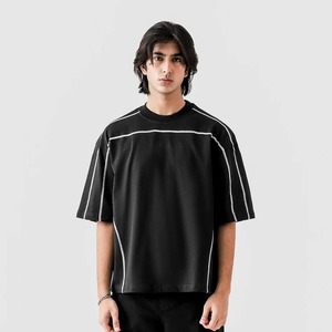 Camiseta Unisex de Última Moda con Costuras en Contraste, Cuello Redondo, Estilo Oversize, Personalizable con Logotipo de Marca, Hombros Caídos, Camisetas Lisas - Product Image 3