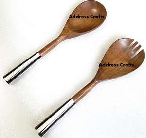 Serveur de salade en bois écologique de qualité supérieure avec poignée en résine Ensemble d'ustensiles de cuisine Serveur de salade en bois d'acacia pour usage alimentaire de mariage - Product Image 1