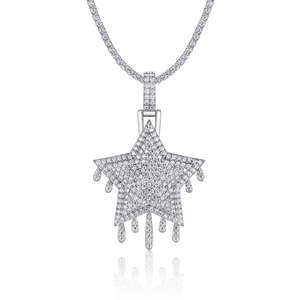 925 <b>Sterling</b> <b>Silver</b> Moissanite <b>Star</b> Design Women Jewelry Hip Hop Fashion Luxury Gift Pendant - Product Image 2