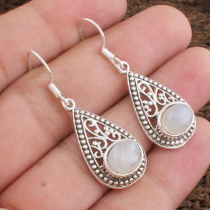 Pendientes de Piedra Lunar Arcoíris Natural al por Mayor, Pendientes Colgantes de Plata de Ley 925 con Gemas Vintage para Mujer, Joyería Fina de Fábrica - Product Image 2