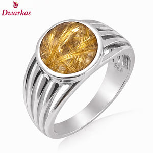 Anillo de hombre de plata de ley 925 con gema de rutilo dorado, joyería antigua al por mayor, disponible en stock a bajo precio. - Product Image 1