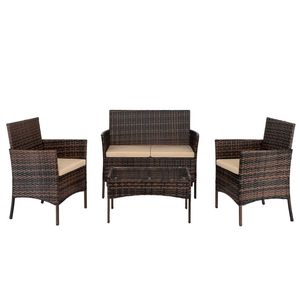 Set di 2 Poltrone Marroni Sfumate e 1 Divanetto con Tavolino in Vetro Temperato, Divano da Giardino in Rattan - Product Image 2