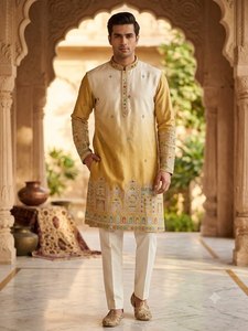 Kurta de Seda Bordada para Hombre, Sin Arrugas, para Todas las Temporadas, Blanca, Churidar, Atuendo Tradicional Indio Pakistaní para Bodas, Largo hasta el Tobillo - Product Image 3