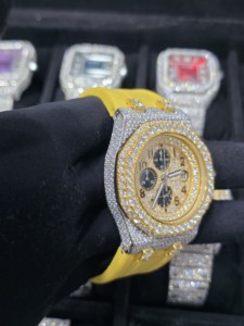 Reloj Cronógrafo Mecánico de Lujo de Acero Inoxidable con Moissanita, Tono Oro y Plata, Esfera Totalmente Pavimentada, Estilo Hip Hop Brillante - Product Image 2