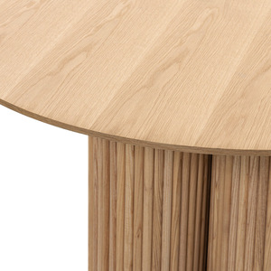 Mesa de Comedor Redonda de Madera Acanalada de Lujo Moderno, Mesa de Comedor Circular de Madera Maciza de Estilo Nórdico Minimalista con Base de Pedestal Acanalado - Product Image 3