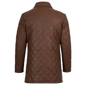 Chaqueta de Cuero Genuino para Hombre de Alta Calidad, Chaqueta de Invierno Acolchada de Lujo, Color Marrón, Corte Entallado, Resistente al Viento, Gabardina Larga de Piel de Oveja - Product Image 4