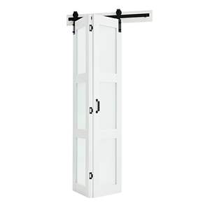 Kit de quincaillerie coulissante pour porte de grange à double battant en MDF et verre trempé, 36\" x 84\", gain de place, panneaux pré-assemblés pour chambre à coucher - Product Image 1