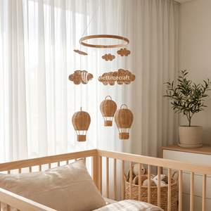 Bohemian Rattan Baby Mobile Woven Natural Fiber Hot Air Balloon Cloud Hanging <b>Decor</b> Eco-Friendly Artisan Nursery Ceiling <b>Decor</b> - Product Image 5