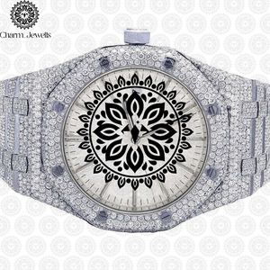 Montre de luxe Charm_Jewells en acier inoxydable, boîtier rond de 42 mm, incrustée de diamants, mouvement à quartz analogique, design unisexe tendance - Product Image 1