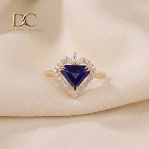Anillo de oro amarillo macizo de 14 quilates con diamante cultivado en laboratorio y zafiro azul real, joyería de lujo moderna para mujer, para cualquier ocasión. - Product Image 4