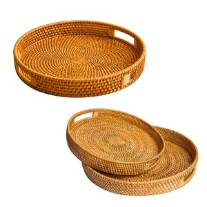 Panier/Plateau en Rotin Tressé Fait Main Écologique avec Poignées – Décoration Maison, Solution de Rangement Naturelle pour Cuisine, Gain de Place, Multi-Usages - Product Image 1