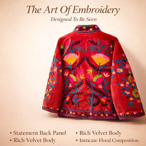Chaqueta Bomber de Terciopelo Premium al por Mayor, Bordado Floral Hecho a Mano, Cuello Alto, Forro de Algodón, Abrigo de Lujo para Mujer - Product Image 3