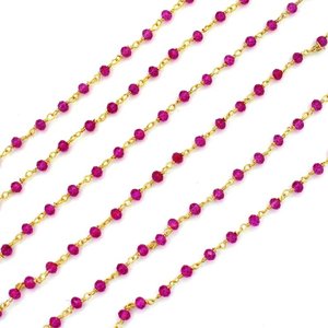 Chaîne de chapelet rose Hydro Rondelle 3mm, fil plaqué or, perles enroulées, rouleau en vrac pour la fabrication de bijoux - Product Image 4