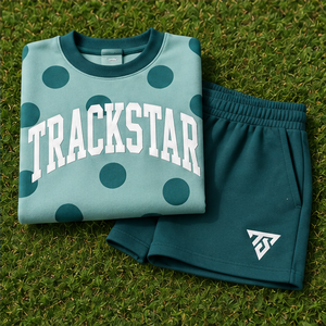 Women's Pale Aqua Jumbo Dot Varsity Crew Neck 2-Piece <b>Shorts</b> <b>Set</b> Custom Casual Sportswear - Product Image 6