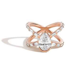 Bague en or massif 14K 18K avec diamants de laboratoire taille poire et baguette, design croisé en X, multi-pierres, motif infini, pour demande en mariage et déclaration, vente en gros - Product Image 5