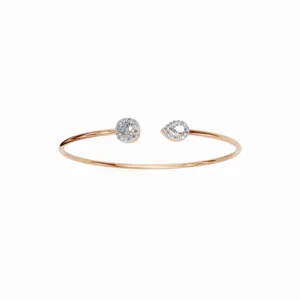 Bracelet jonc HIPHOPSTAR en or rose 18 carats avec coussin à double flamme et diamant de laboratoire en forme de poire, design élégant, certifié IGI - Product Image 1