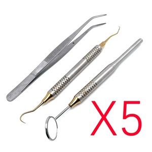 Kit de Instrumentos Dentales Manuales de Acero Inoxidable con Empuñadura Ergonómica, Espejo Bucal, Pinzas y Explorador Curvo para Examen y Limpieza Oral - Product Image 2