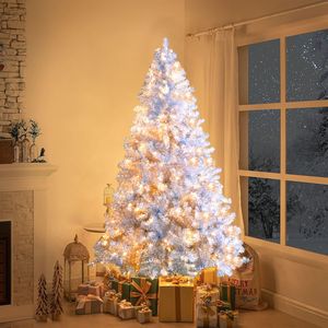 6FT Silver Pre-Lit Artificial Christmas <b>Tree</b> 800 Branch Tips 300 <b>LED</b> Lights Hinged Full <b>Tree</b> 11 Lighting Modes Metal Stand - Product Image 2