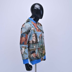 MRI Made Custom Design and Logo Men's Patchwork Bomber <b>Jackets</b> Blue Collar Zipper Front Printed Design Casual Style Autumn Wear - Product Image 4