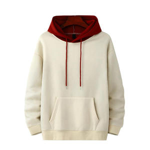 Wholesale 100% Cotton Colorblock <b>Hoodie</b> <b>Men's</b> for <b>Burgundy</b> Pullover Fleece Contrast Hood Drawstring Relaxed Fit Casual - Product Image 3