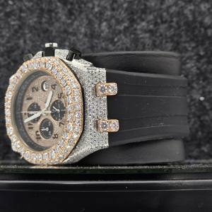 Nouvelle Arrivée Montre Chronographe Homme Luxe Hip Hop Plaqué Or avec Cadran en Verre Moissanite Entièrement Sertie, Forme Irrégulière, Bracelet en Acier Inoxydable - Product Image 3