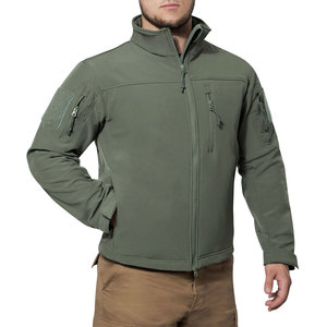 Veste en polaire vert olive pour homme, col montant, fermeture éclair, style vêtement de travail, coupe-vent, coque en polyester, pour l'automne - Product Image 3
