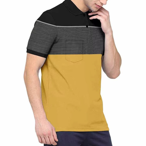 Polo de Manga Corta para Hombre, Diseño Color Block, Estilo Casual, Cierre de Botones, Corte Regular, Color Mostaza, Negro y Gris, con Bolsillo - Product Image 4