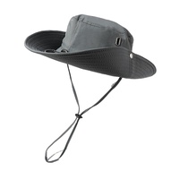 Groothandel Bucket Hat Heren Op Maat Logo Snel Droogende Zwarte Polyester Bucket Hat Met Koord Brede Rand Bucket Hat Zonbescherming